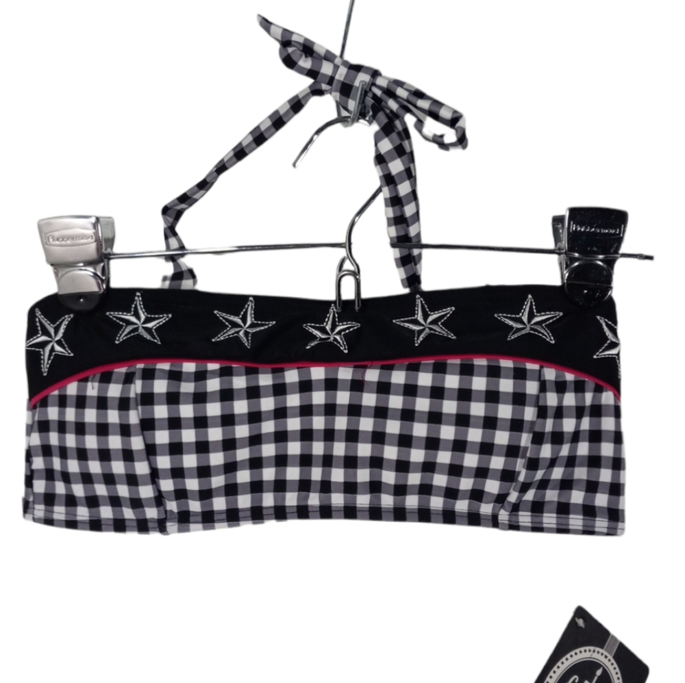 Banjo & Cake Black White Checkered Bathing Suit Top Only SZ Small #11
